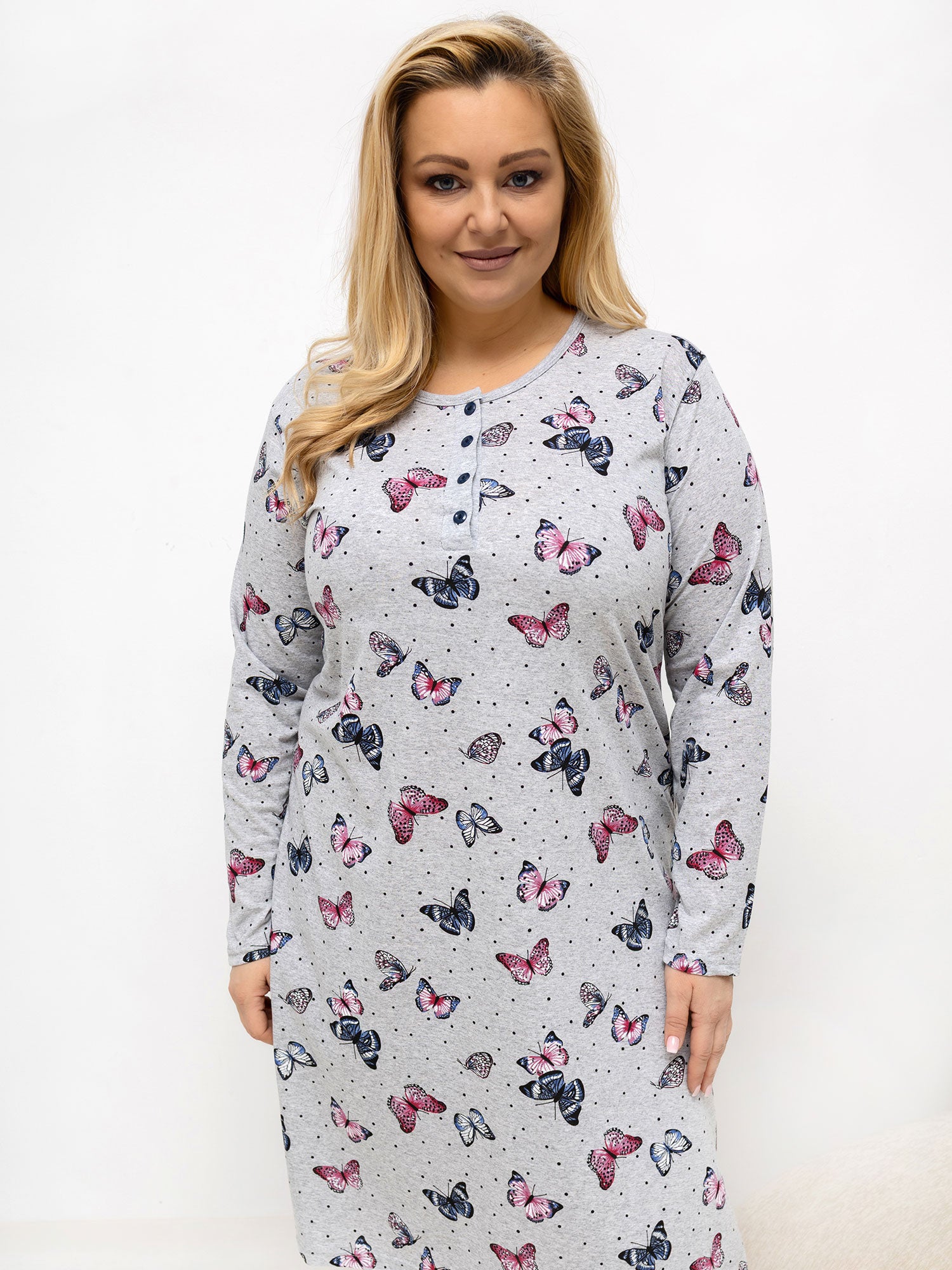 Szara nocna koszula plus size z bawełny