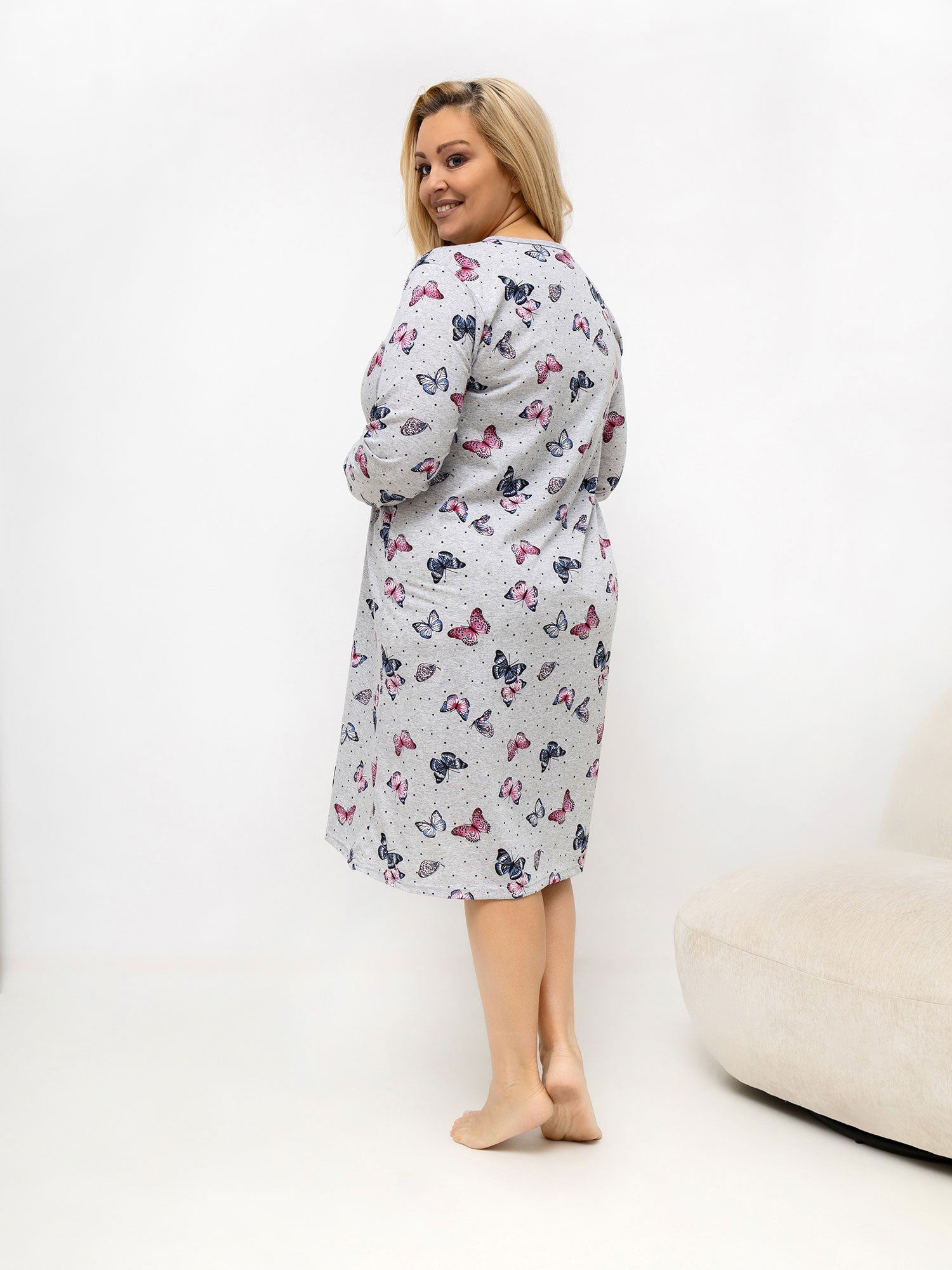 Szara nocna koszula plus size z bawełny