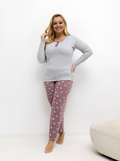 Szara bawełniana piżama plus size ze spodniami