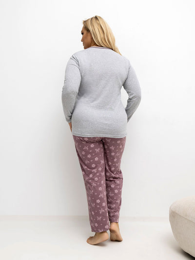 Szara bawełniana piżama plus size ze spodniami
