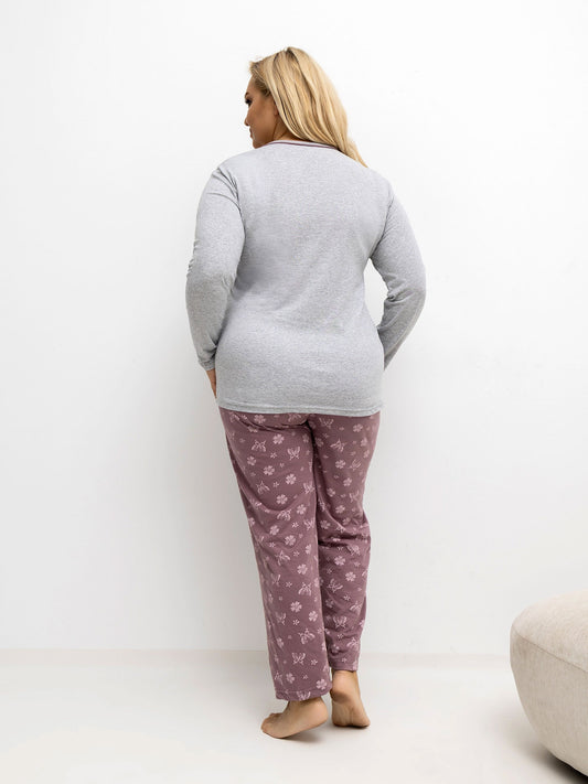 Szara bawełniana piżama plus size ze spodniami