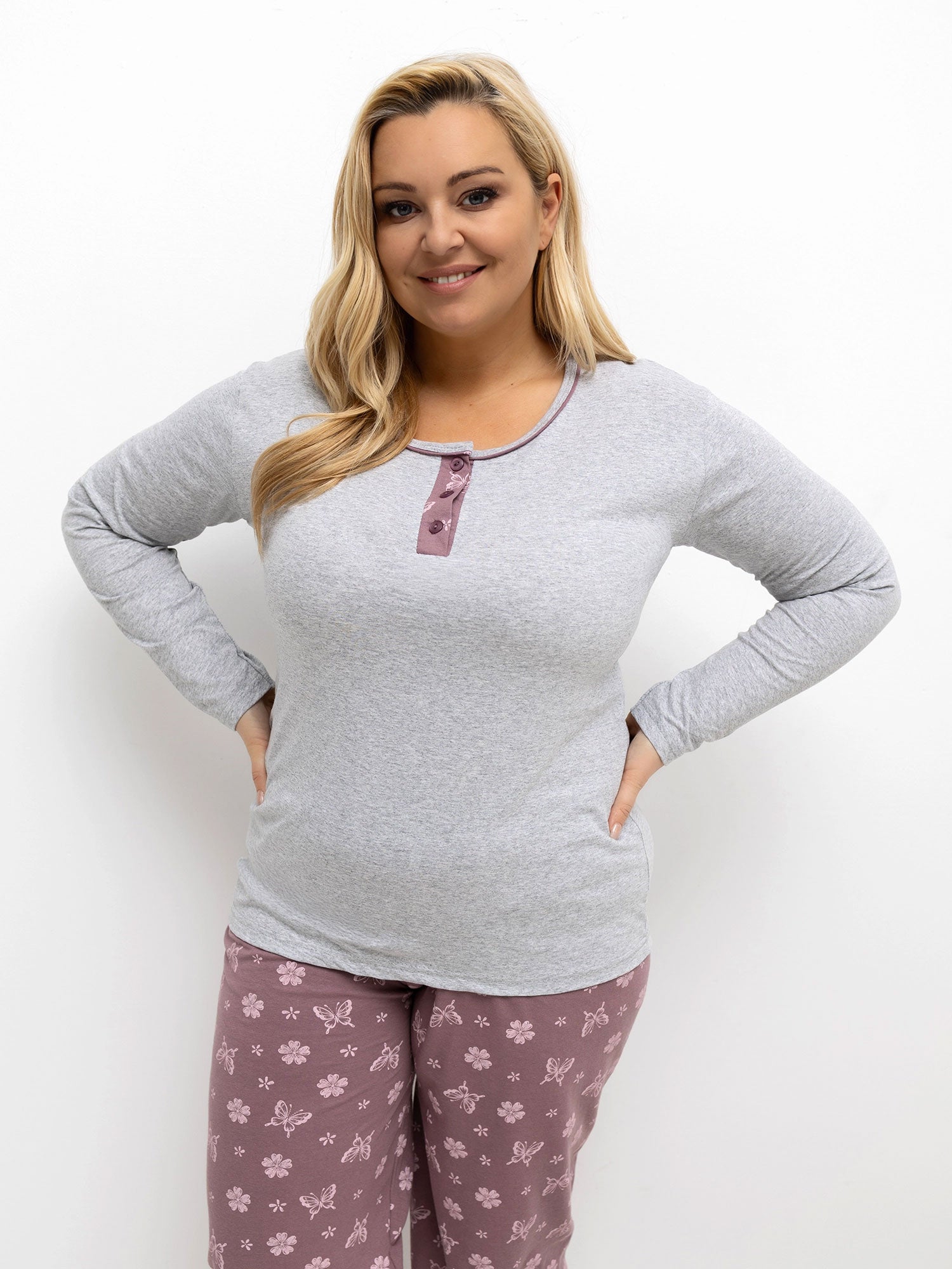 Szara bawełniana piżama plus size ze spodniami
