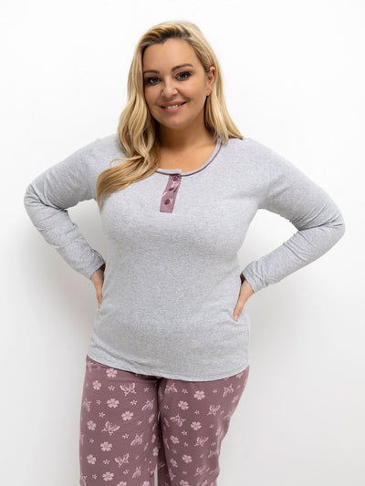 Szara bawełniana piżama plus size ze spodniami