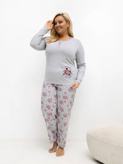 Szara damska piżama plus size z bawełny
