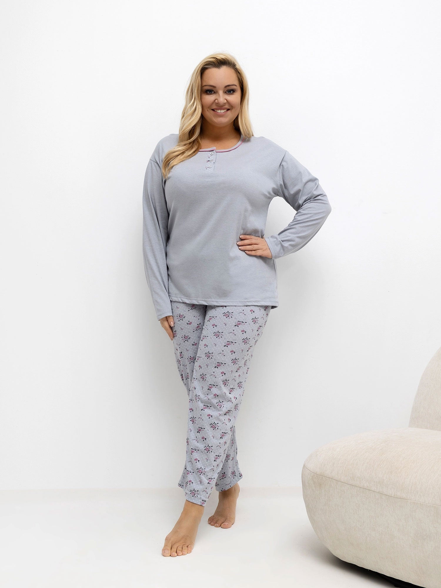 Szara damska piżama plus size z bawełny