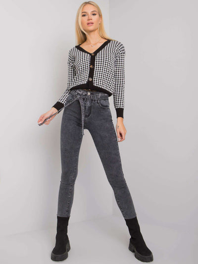 Szare jeansy slim fit z paskiem