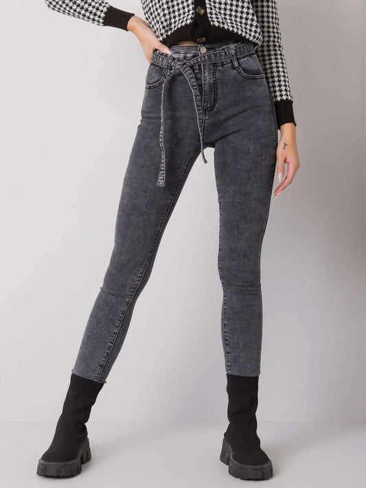Szare jeansy slim fit z paskiem