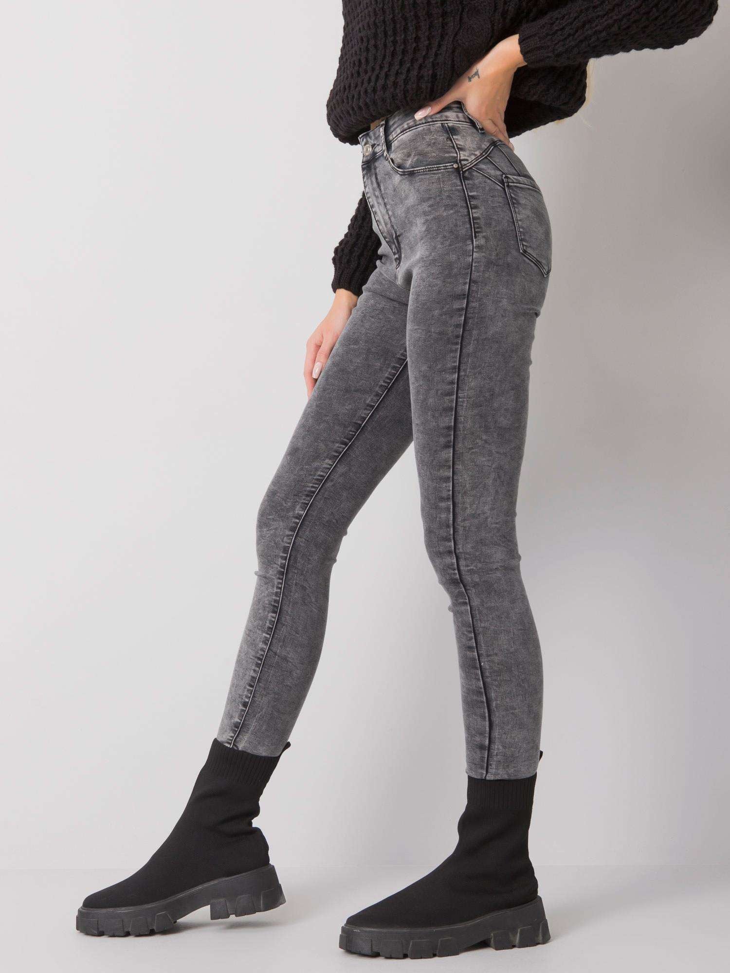 Szare jeansowe rurki high waist