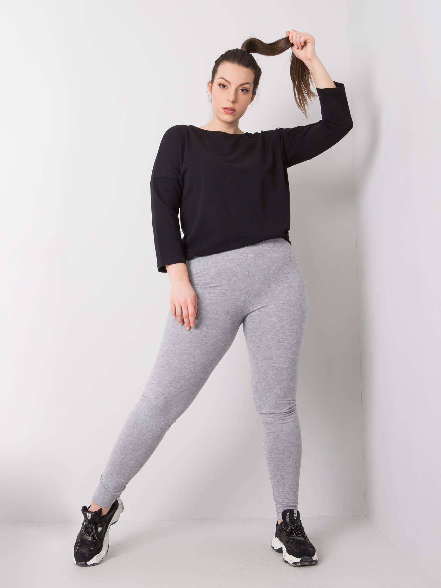 Szare melanżowe bawełniane legginsy plus size