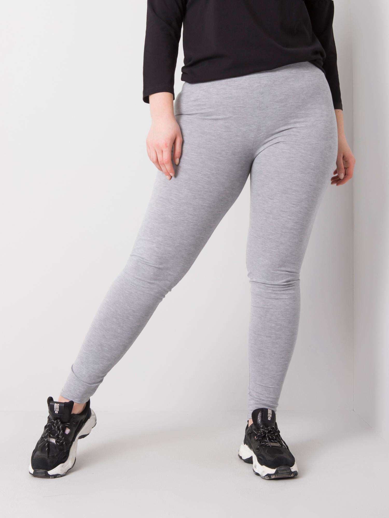 Szare melanżowe bawełniane legginsy plus size