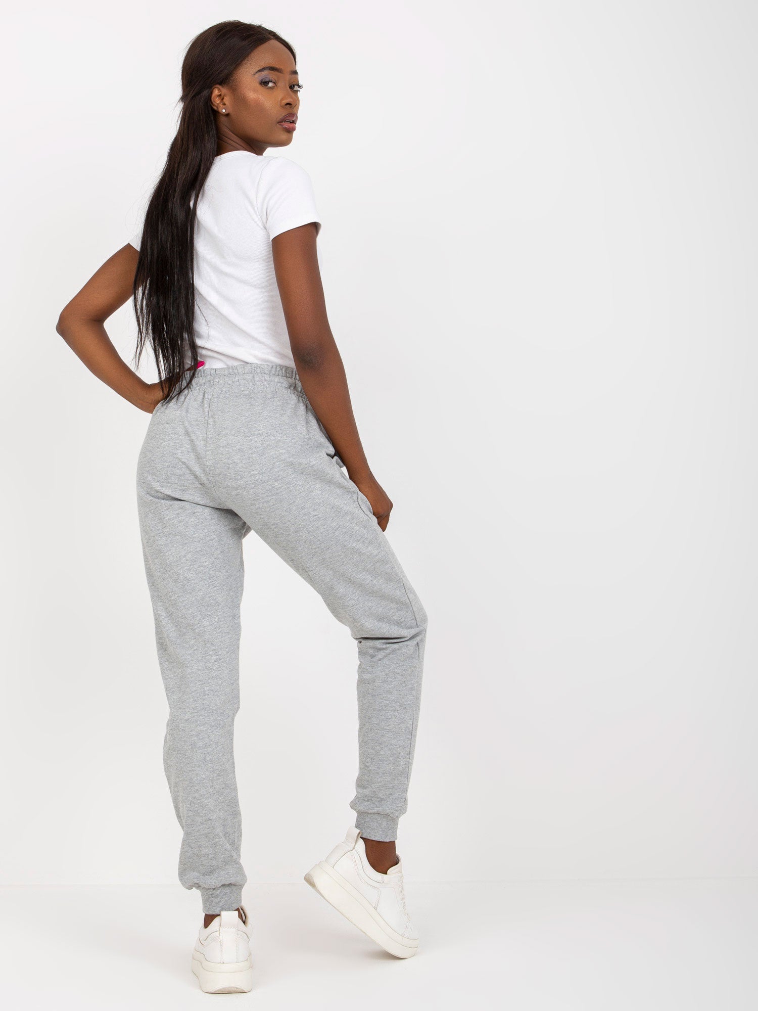 Szare melanżowe dresowe spodnie basic jogger