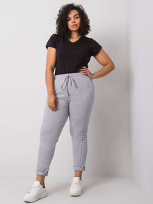 Szare melanżowe spodnie dresowe plus size z bawełny