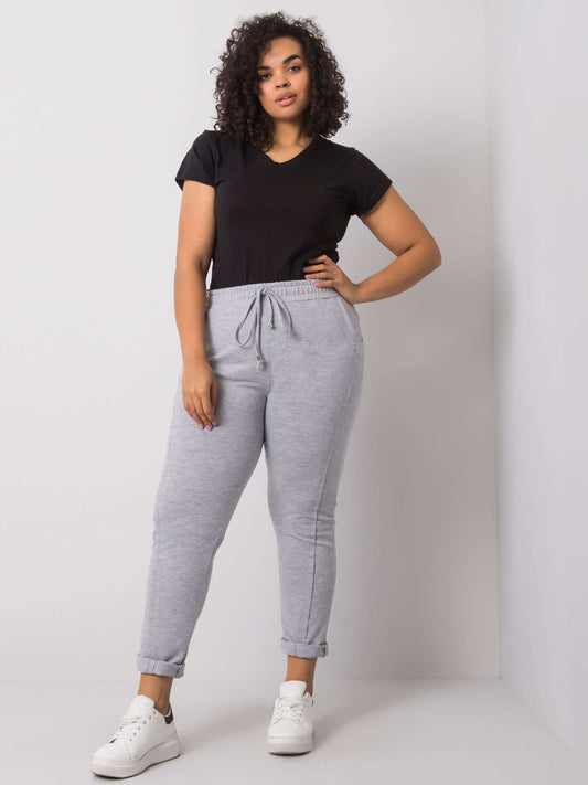 Szare melanżowe spodnie dresowe plus size z bawełny