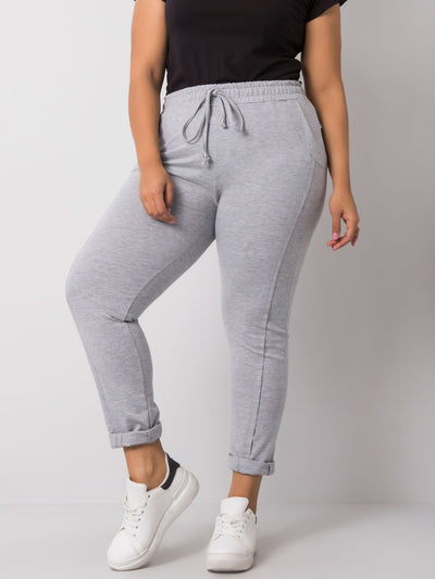 Szare melanżowe spodnie dresowe plus size z bawełny