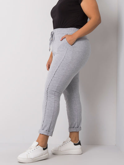 Szare melanżowe spodnie dresowe plus size z bawełny