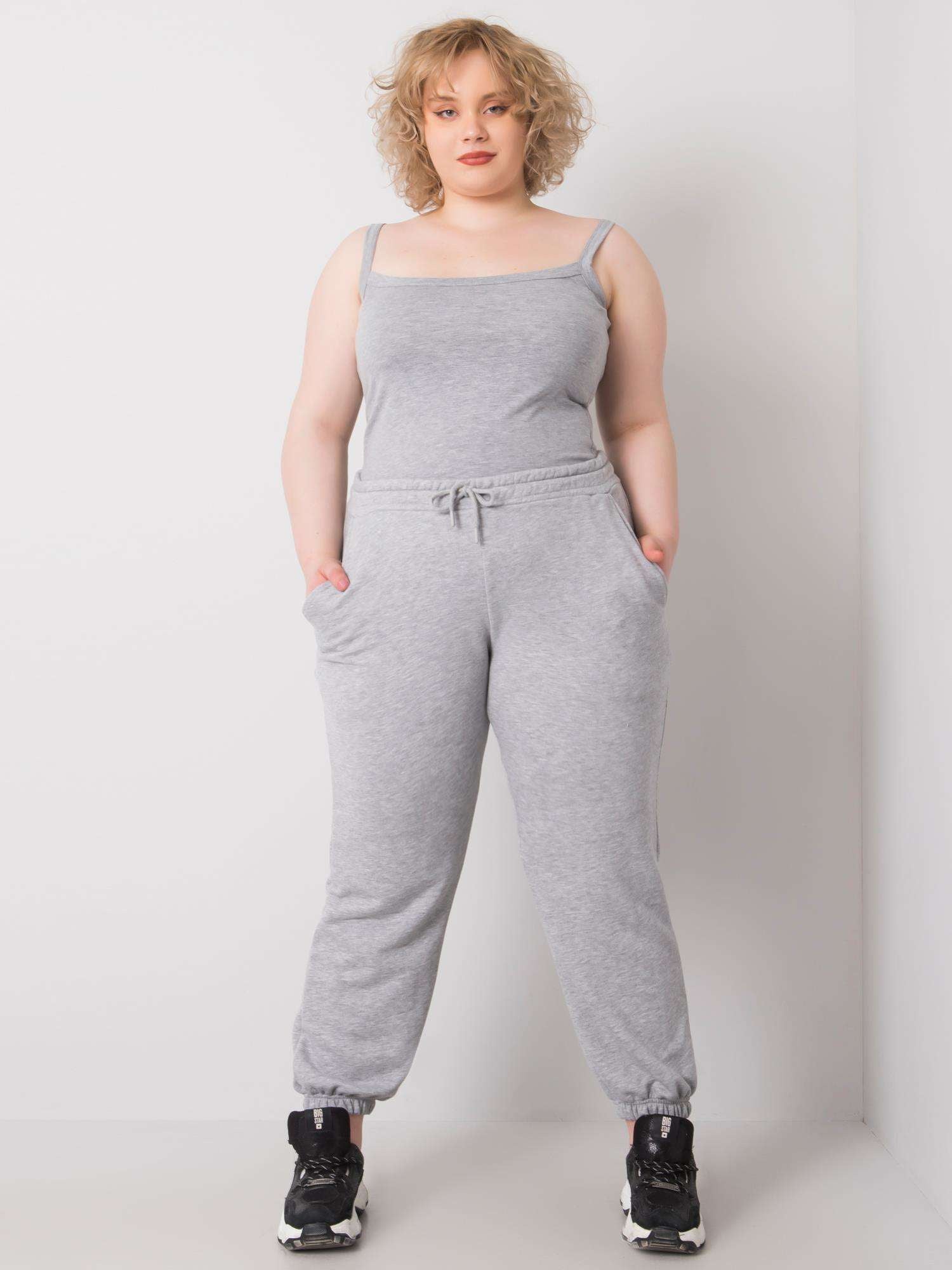 Szare melanżowe bawełniane spodnie dresowe plus size