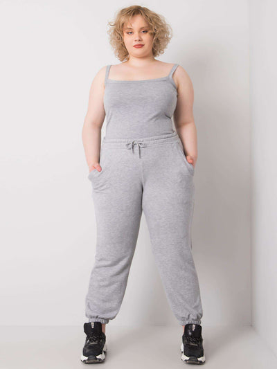 Szare melanżowe bawełniane spodnie dresowe plus size