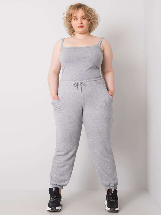 Szare melanżowe bawełniane spodnie dresowe plus size