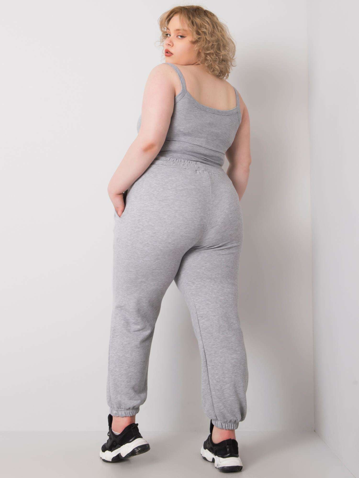 Szare melanżowe bawełniane spodnie dresowe plus size