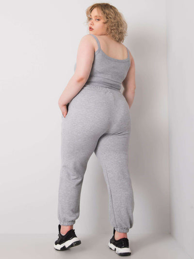 Szare melanżowe bawełniane spodnie dresowe plus size
