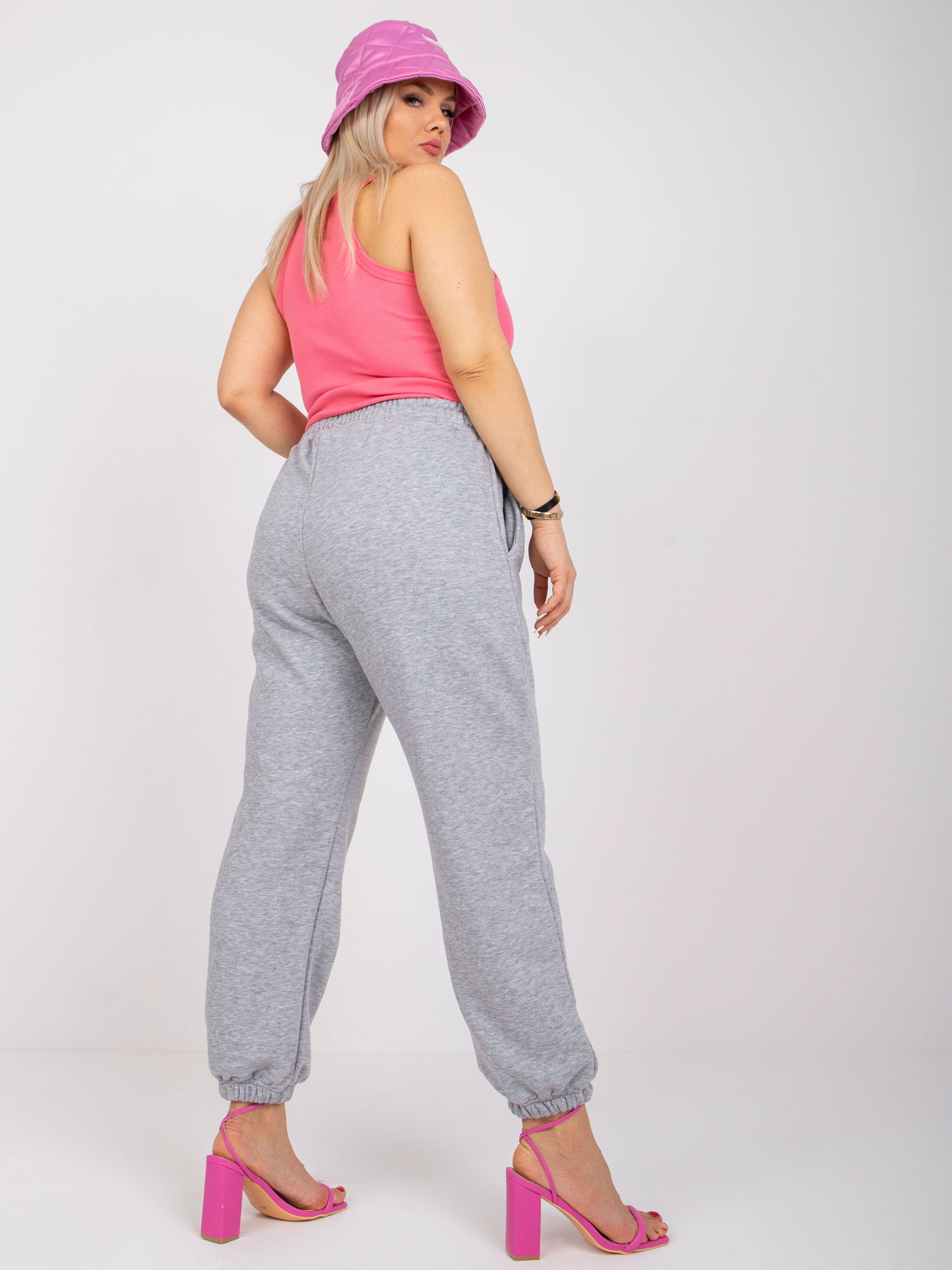 Szare melanżowe bawełniane spodnie dresowe plus size