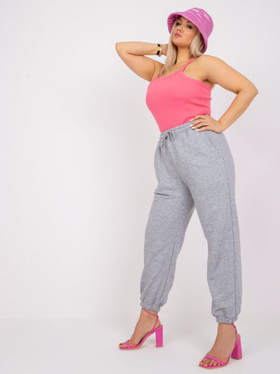 Szare melanżowe bawełniane spodnie dresowe plus size