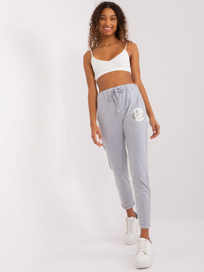 Szare melanżowe spodnie dresowe z wiązaniem
