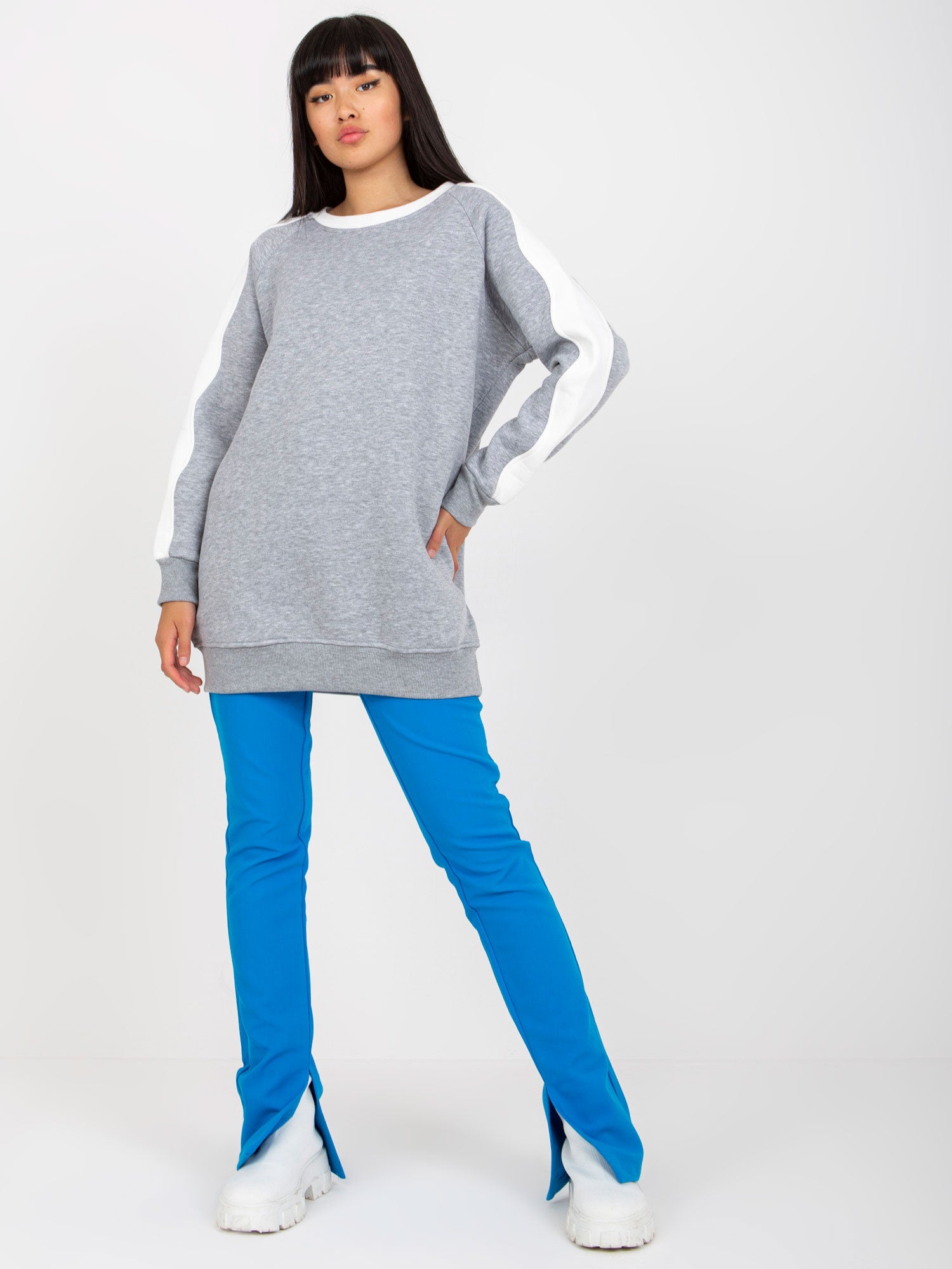 Szaro-biała dresowa bluza basic bez kaptura RUE PARIS