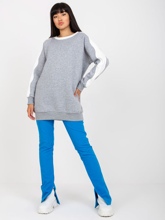 Szaro-biała dresowa bluza basic bez kaptura RUE PARIS