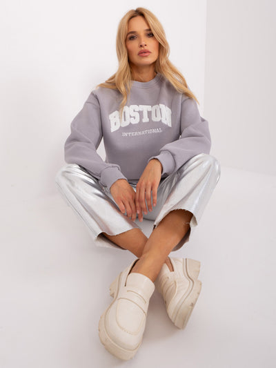 Szaro-biała ocieplana bluza oversize bez kaptura