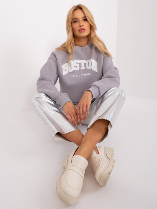 Szaro-biała ocieplana bluza oversize bez kaptura