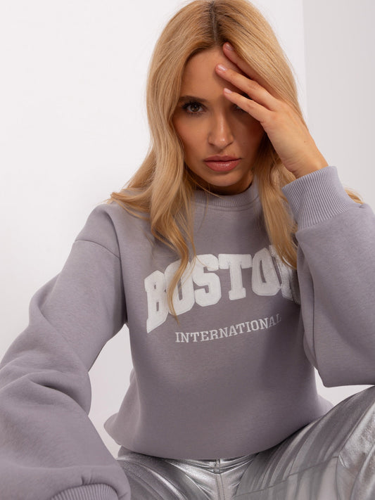 Szaro-biała ocieplana bluza oversize bez kaptura