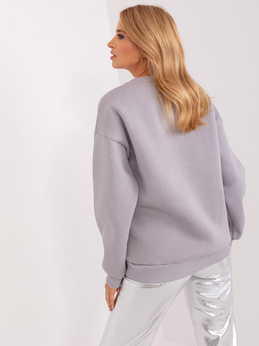Szaro-biała ocieplana bluza oversize bez kaptura