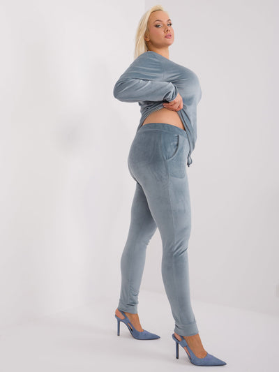 Szaro-niebieski welurowy komplet plus size