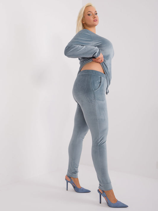 Szaro-niebieski welurowy komplet plus size