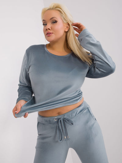 Szaro-niebieski welurowy komplet plus size