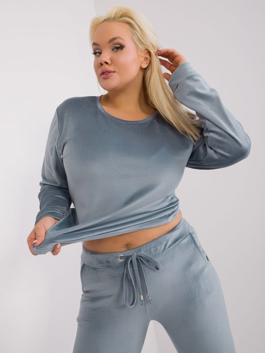 Szaro-niebieski welurowy komplet plus size