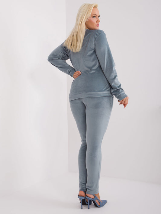 Szaro-niebieski welurowy komplet plus size