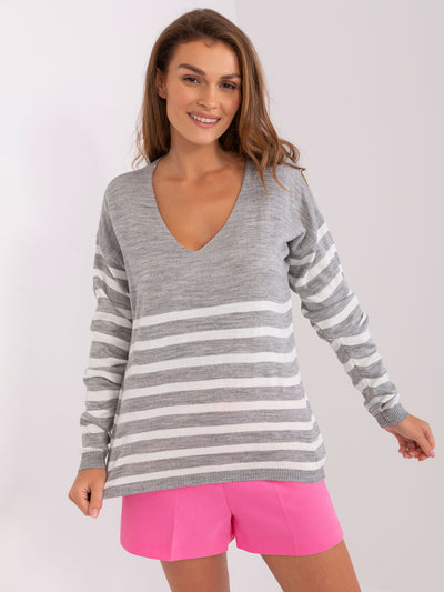 Szary damski sweter oversize w paski