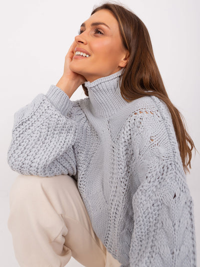 Szary damski sweter oversize z golfem