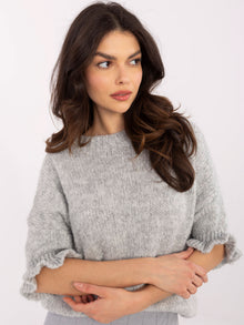 Szary damski sweter oversize z rękawem 3/4