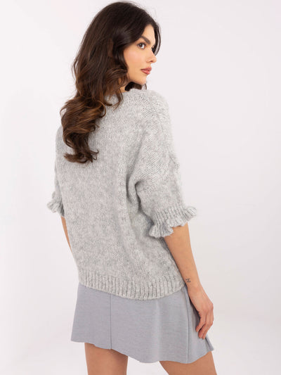 Szary damski sweter oversize z rękawem 3/4