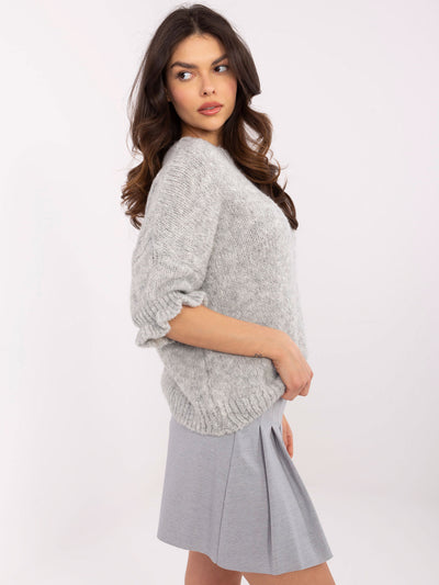 Szary damski sweter oversize z rękawem 3/4