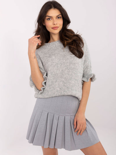Szary damski sweter oversize z rękawem 3/4