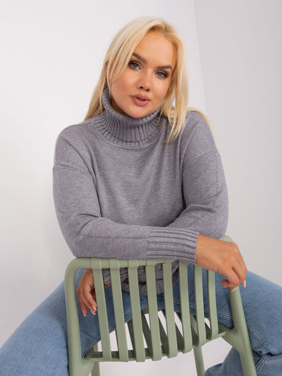 Szary damski sweter plus size z golfem