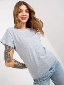 Szary damski t-shirt basic z okrągłym dekoltem