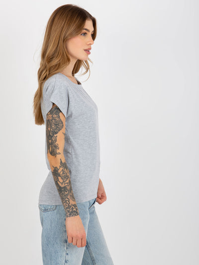 Szary damski t-shirt basic z okrągłym dekoltem