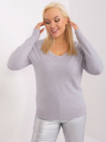 Szary gładki sweter plus size w serek