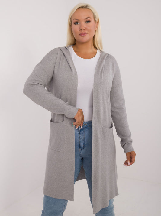 Szary kardigan plus size z kieszeniami