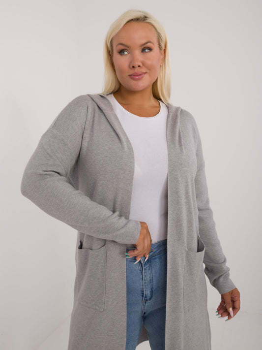 Szary kardigan plus size z kieszeniami